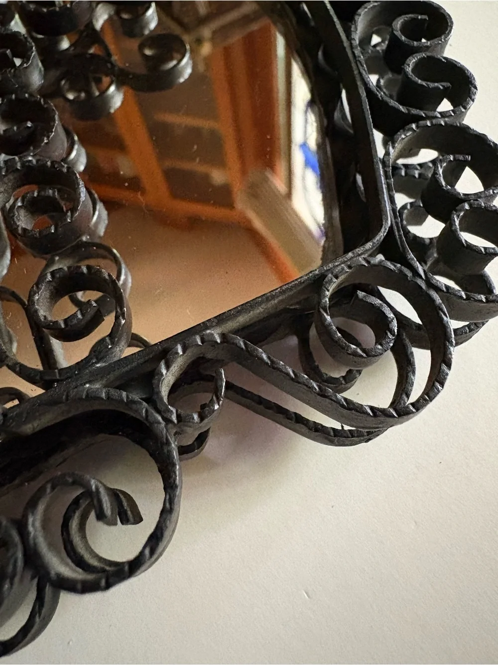 Ornate 1960’s Wrought-Iron Tri-Fold Mirror with Filigree Scrollwork